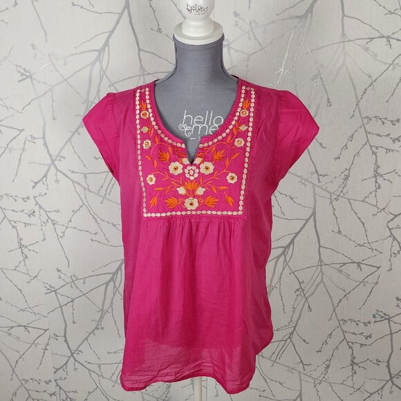 Ananda's Collection Pink Floral Embroidered 100% Cotton Top - Picture 1 of 6
